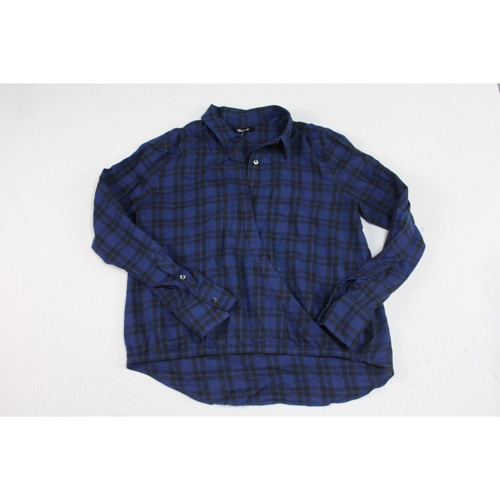 Madewell Women Blue Button Down Shirt Plaid Long Sleeve Size Small